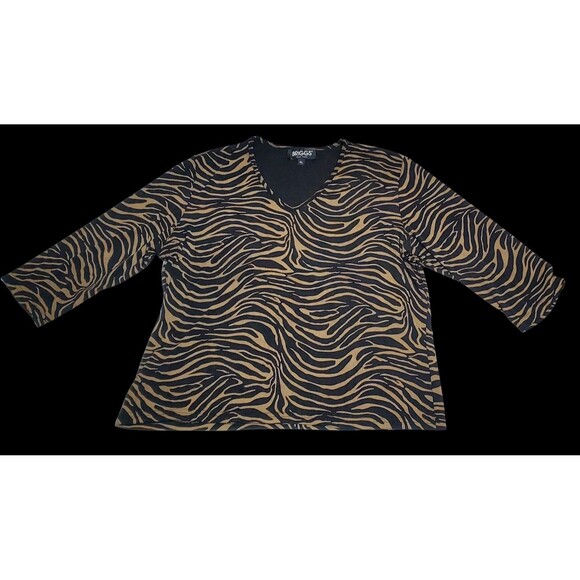 Briggs New York XL Zebra Print V-Neck Top Brown Black 3/4 Sleeve Chic. - Picture 1 of 10